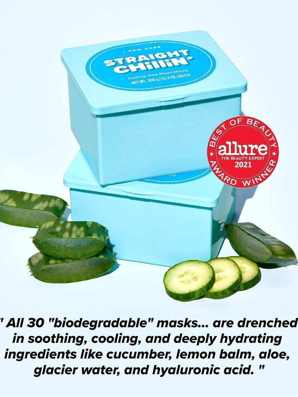 I Dew Care Straight Chillin' Cooling Aloe Sheet Masks - Light Blue *NIB*